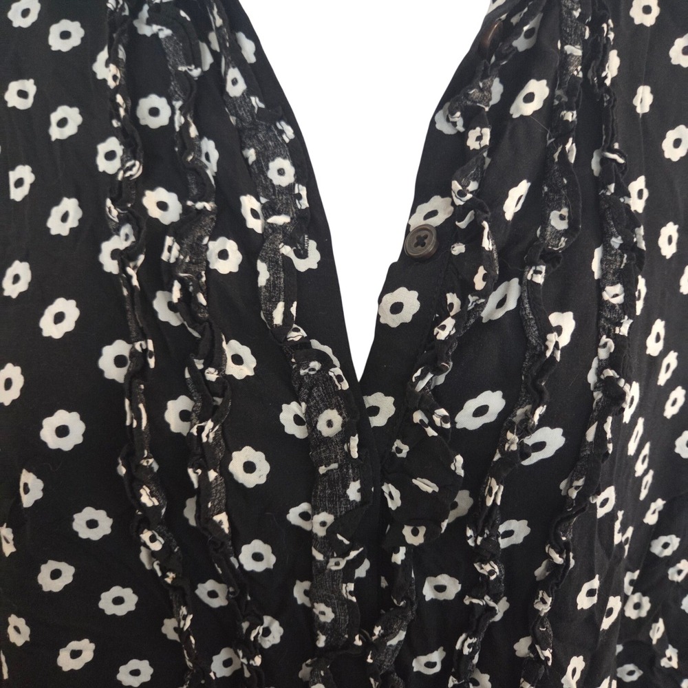Maeve Anthropologie Black White Floral Ruffle Button Down Blouse Top Size 12 - Picture 2 of 8